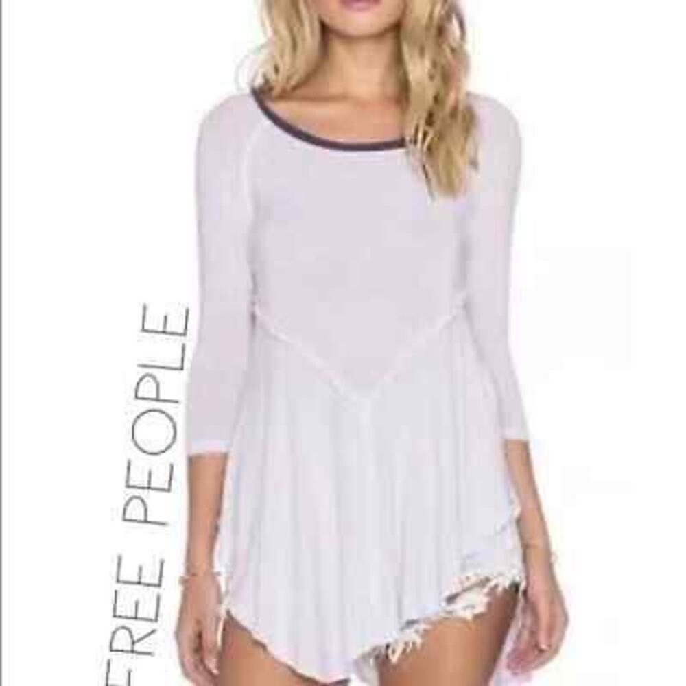 NWOT Free People Thin White Sweater top with gray detail